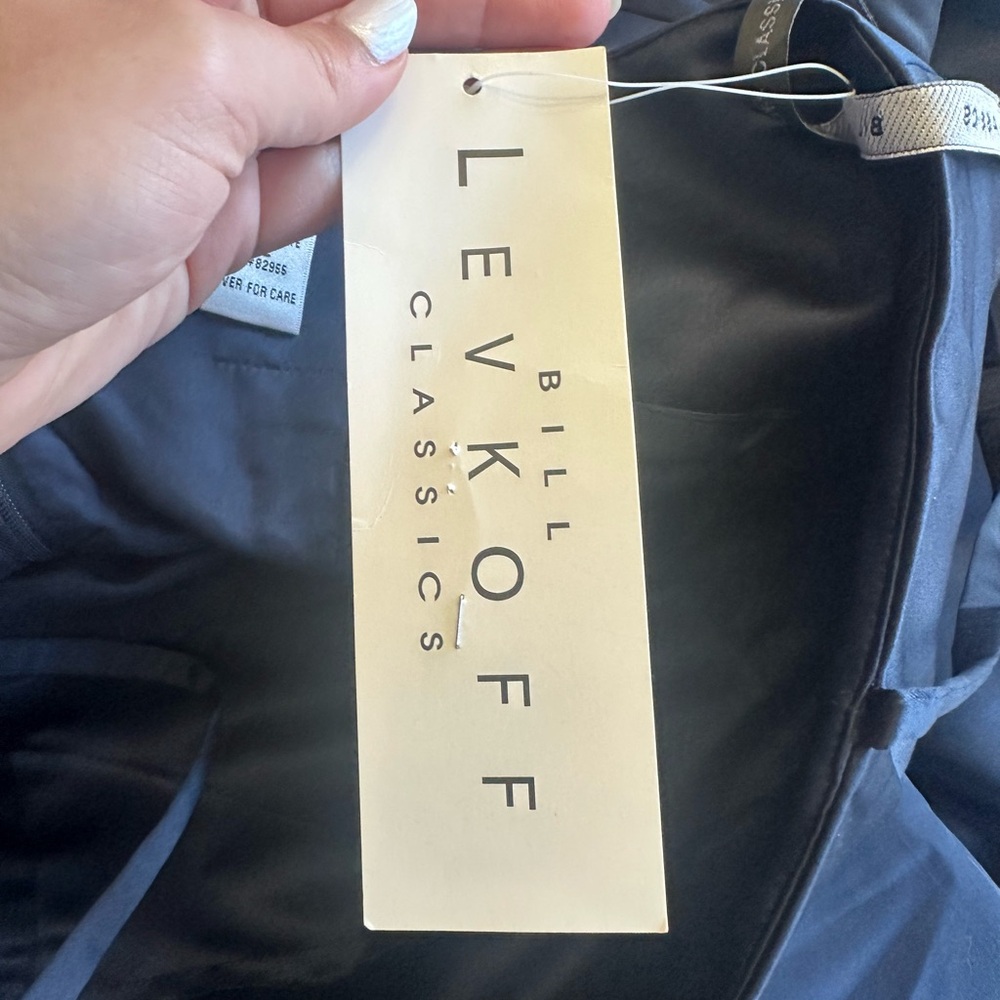 Bill Levkoff‎ NWT Navy Satin Maxi Dress with White Trim - Picture 5 of 6